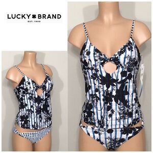 Lucky Brand blue & white reversible tankini. NWT
